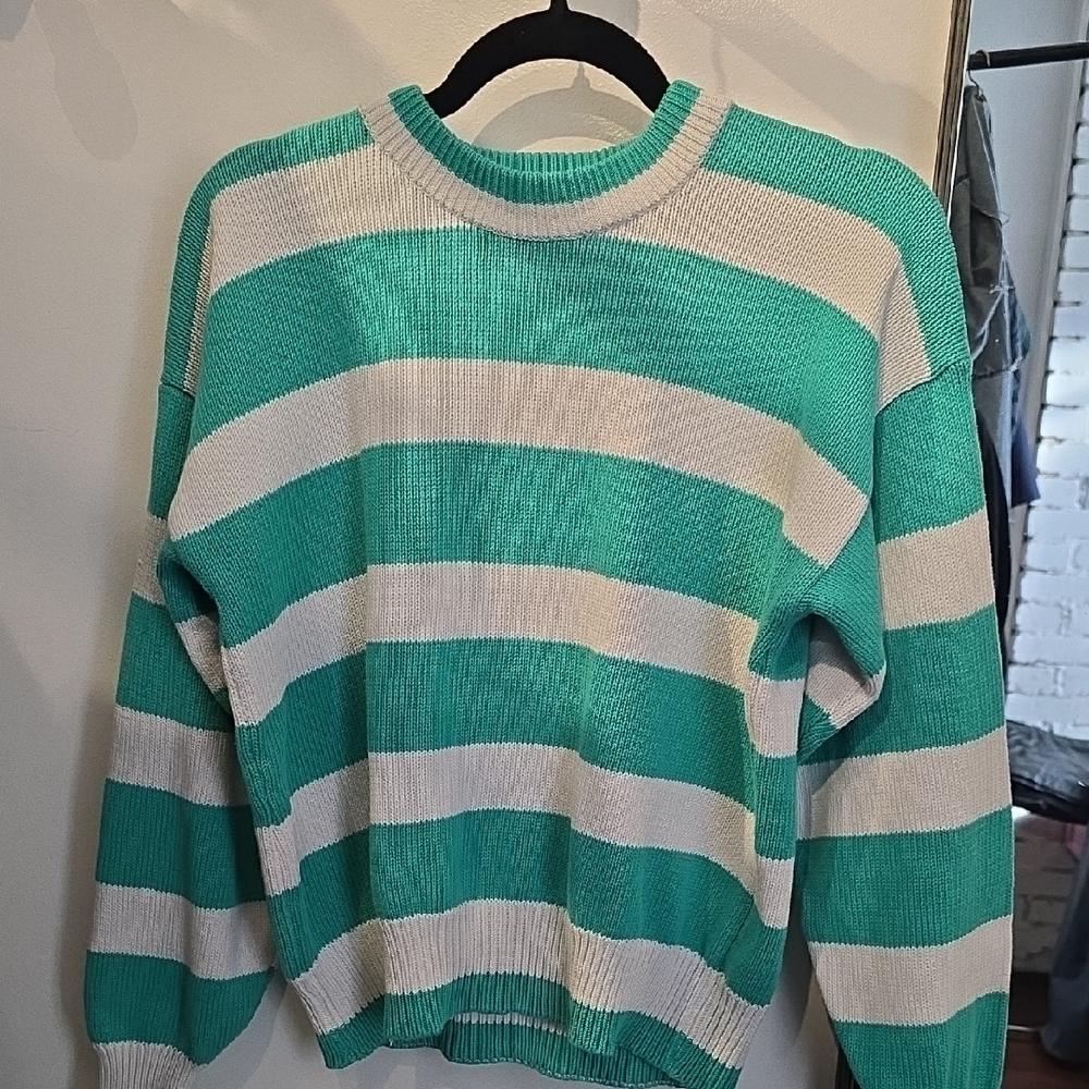 Chic Striped Teal and White Women's Sweater